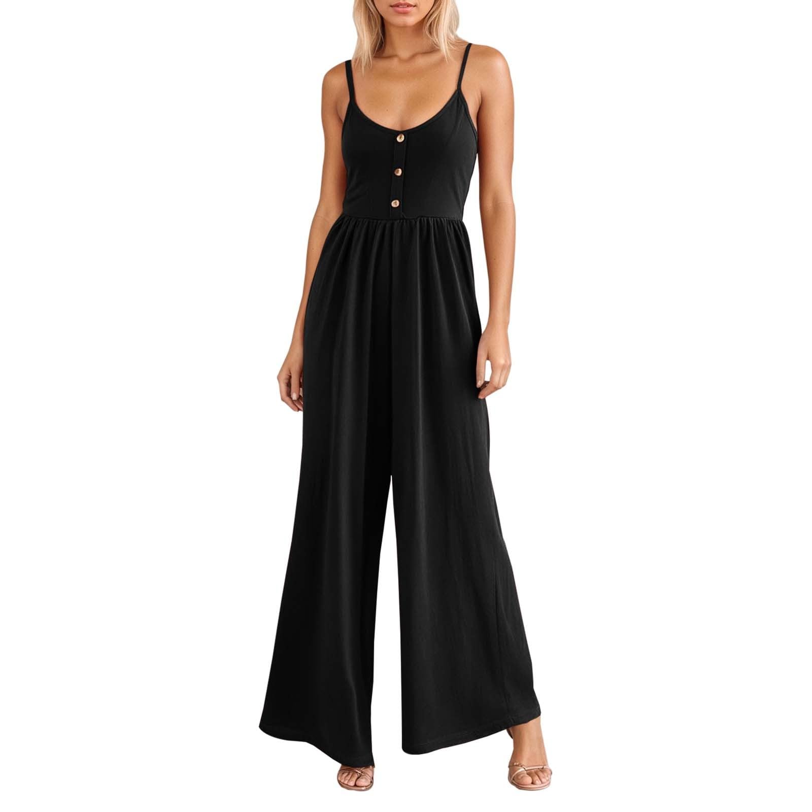 Combinaisons Et Combishorts Femme -Combinaison Été décontractée jambes larges sans manches pantalon évasé tenue d'été d'automne confortable élégante porter au quotidien
