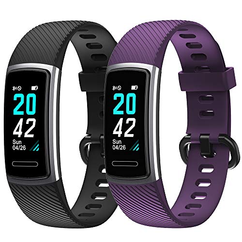 Rayfit Pulseras de Repuesto para Fitness Tracker Correa para ID52 Reloj Podómetro Smart Band Correa Repuesto de Reloj Deportivo Inteligente Pulseras Actividad Contador Pasos Calorías (Negro + Púrpura)