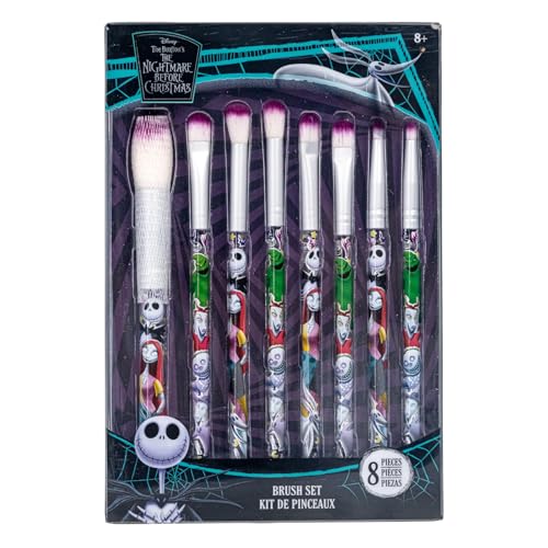 Disney Tim Burtons The Nightmare Before Christmas 8-Piece Makeup Brushes Set for eyeshadow highlighter blush Soft Hairs Makeup Kit for Girls 8+ by Townley Girl