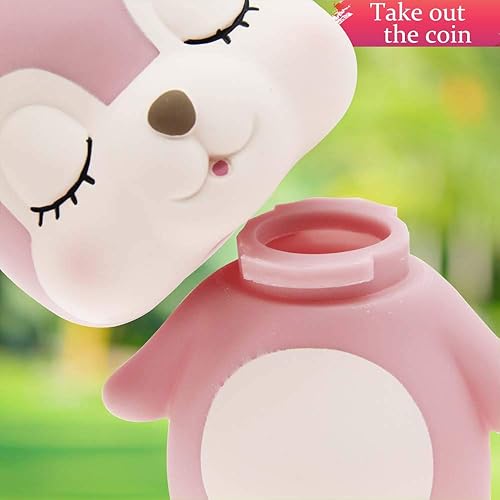 Miniatura 6 de H&W Lindo banco de dinero de ciervos (rosa) - Hucha irrompible, caja de dinero, banco de monedas, caja de monedas de ahorro de plástico para niños y
