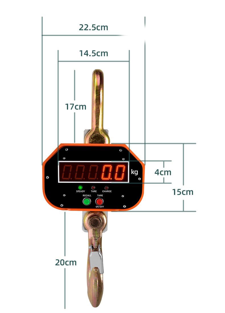 Báscula Industrial, Capacidad de 5 Toneladas, Electrónica, Báscula Colgante con Gancho, 5000 kg, 1100 lb, Control Remoto, Precisión de +/- 2000 g, Tara de la Báscula, Pantalla Digital, wagPRO-H5000