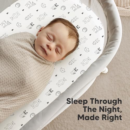 Image of 2-Pack Organic Bassinet Sheets for Girls, Boys - 100% Cotton Bassinet Mattress Sheets Compatible with Halo Bassinest Swivel Sleeper, Graco, Baby Delight, Chicco, Fitted Bassinet Sheets (Woodland)