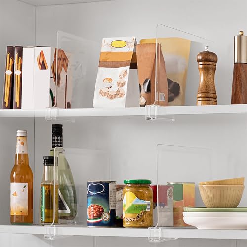 Image of HBlife 5 Pack Clear Shelf Dividers, Vertical Purse Organizer for Closet Perfect for Sweater, Shirts, Handbags in Bedroom and Kitchen, Adjustable Acrylic Bookshelf for Organization