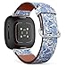 CJBROES Replacement Leather Watch Band, Compatible with Fitbit Versa 3 and Fitbit Sense of Wristband Bracelet Accessory - Fantasy Flowers Natural