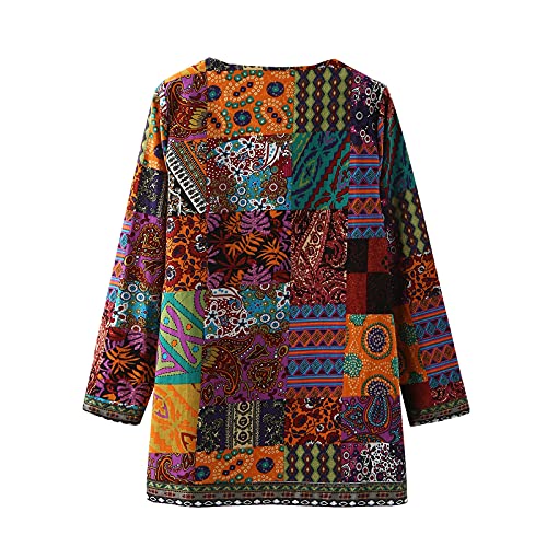 Camisa de corrida básica feminina outono boho cardigã lazer retrô cores brilhantes estampado manga l
