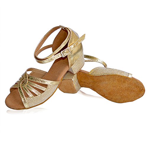 Misu Girl's Peep Toe Sandals Latin Salsa Tango Practice Ballroom Dance Shoes with 1.4" Heel2