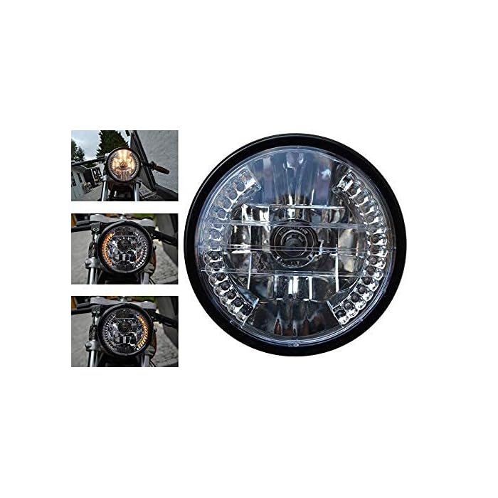 Buy Black Motorbike Halogen Headlight with Built In LED Indicators dia
