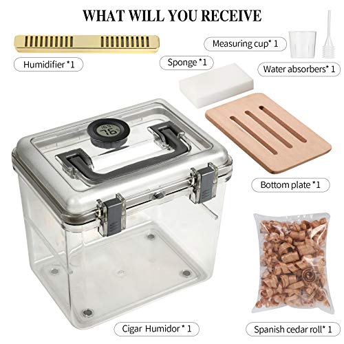 Cigar Humidor Box/Case With Humidifier And Electronic Hygrometer And Spanish Cedar Planks,Can Hold About 30-50 Cigars Acrylic Travel Cigar Humidor Top Cover Digital Hygrometer #TOP5