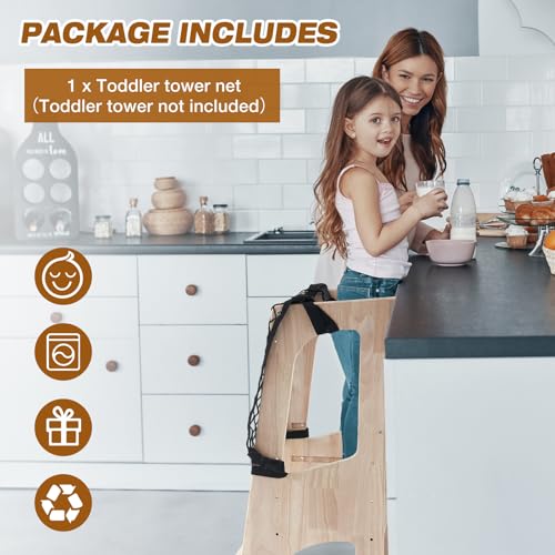 Toddlers Tower Safety Net Guard for Toddlers Tower Safety Net for Kitchen Learning Step Tool, Black(17.72 x 17.72 Inch) - Image 4