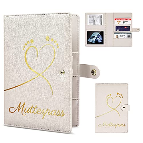 PAPERKIDDO Mutterpasshülle aus Kunstleder, Mutterpass Tasche mit Kippschalter, Multi-Fächer für Ultraschallbilder, Unterlagen & Impfpass, Geschenk für Schwangere & Werdende Mütter, Taupe Cover