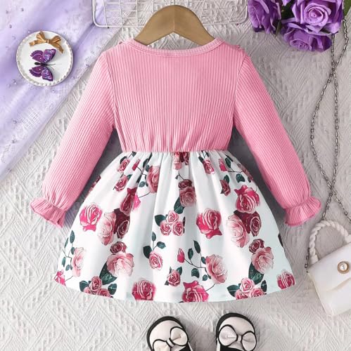 Image of Buy & Try Berry Lycra Girls Printed Frock, Full Sleeve, Soft Stretchable Fabric, Comfortable Party & Casual Wear Dress for Kids