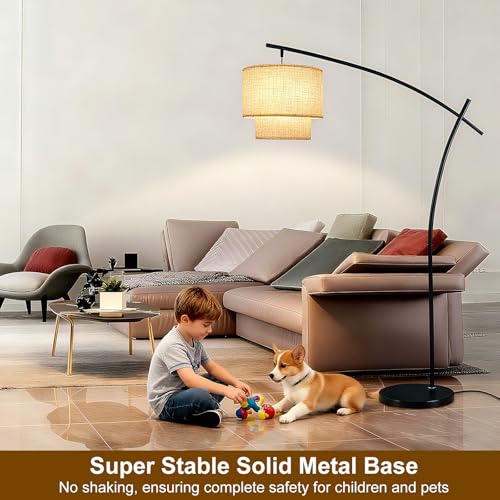 Image of Lightdot Arc Floor Lamp for Living Room, Modern Standing Tall Lamps with Double Linen Shade, Tall Hanging Pole Lamp with Stable Base & Bulb Included for Bedroom /Sofa Beside /Corner Decor-Black