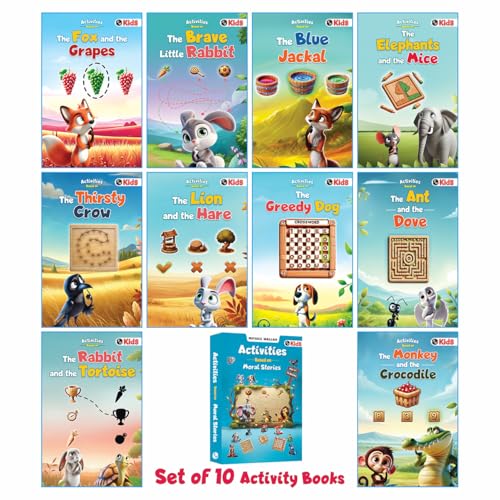 Image of Set of 10 Moral Story Books for Kids with Activities, Free 500+ Worksheets with Parenting Tips, Short Illustrated Bedtime Stories with 3D Animated Images, Read-Aloud Story Books for 3-6 Years