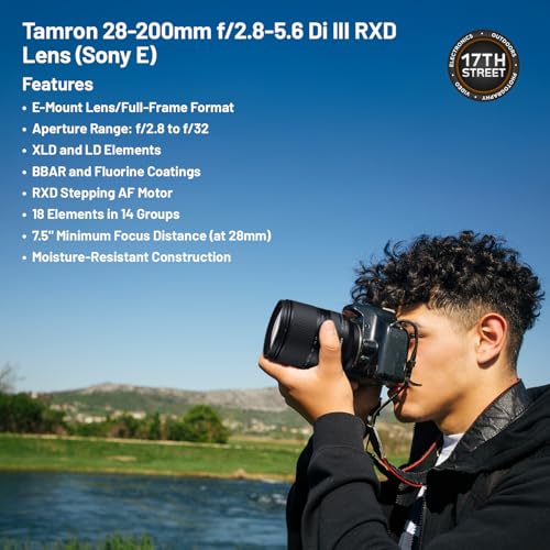 Image of Tamron 28-200mm f /2.8-5.6 Di III RXD Lens (Sony E) with Wide-to-Tele Zoom & f /2.8 Aperture, 64GB Extreme PRO SDXC Card with 200MB /s Read Speed, Tiffen 67mm UV Filter & Camera Backpack Bundle Kit