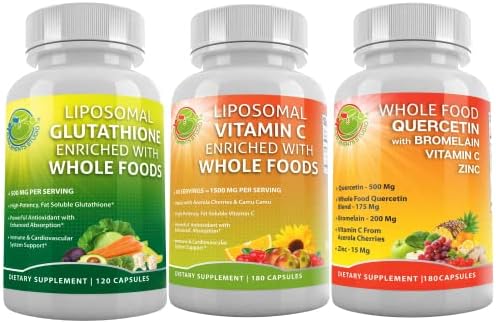 Perfect Immune Booster - Vitamin C Bundle Up with Liposomal Glutathione for Enhanced Absorption - Master Antioxidant & Detoxifier and Quercetin with Bromelain for Immune and Respiratory System Support