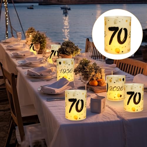 12 Windlicht Tischdeko 70 Geburtstag, Seutgjie 70. Geburtstag Jubiläum Deko Mann Frau 1956-2026 Schwarz Gold für Teelichter oder Kerzen
