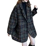 [Teddy] コート レディース アウター 中厚手 オーバーサイズ ゆったり 秋冬 防寒 グレンチェック柄 tops1353 (ブラック, L)