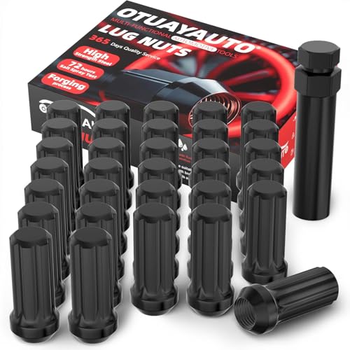 Image of OTUAYAUTO M14x2.0 Black Lug Nuts 32PCS Spline with Socket Key, Replacement