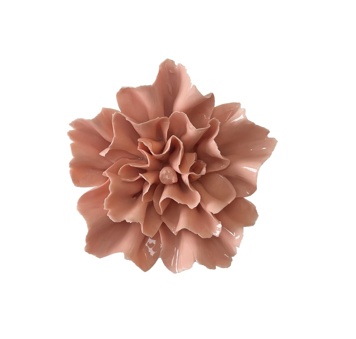 AMERRY Carnation, 2.76" Ceramic Flower Wall Art, Artificial Flower Wall Sculpture，Handcrafted 3D Hanging Porcelain Flowers,3D Wall Hanging Decor,Porcelain Flower Wall Décor for Home(Orange)
