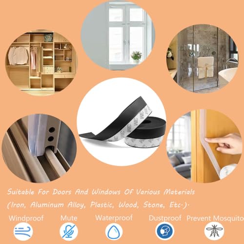 Image of Silicone Seal Strip, Weather Stripping for Door or Window, Weatherproof Soundproof Self Adhesive Door Draught Excluder, Silicone Strip Tape (Black, Length 4.5m, Width 45mm)