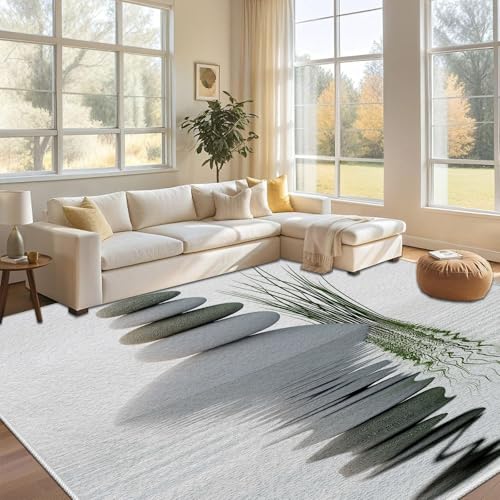 Dyjuaa Zen Stones Tapis de Salon Lavable en Machine Antiderapant Tranquil Nature Artwork Tapis Chambre Adulte Descente de Lit 120x160cm Carpet Interieur Doux...