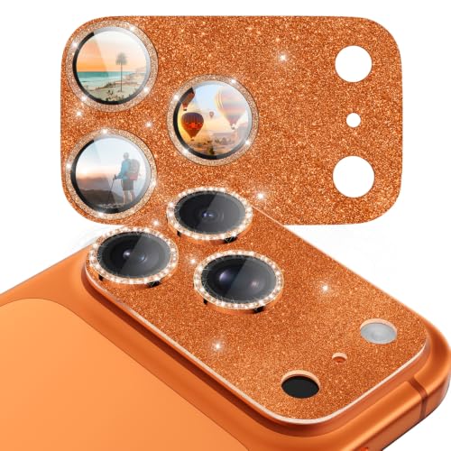 CloudValley for iPhone 17 Pro Max Camera Lens Protector, Glitter Orange
