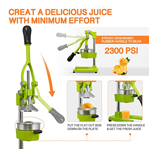 Gowintech Commercial Heavy Duty Cast Iron Hand Press Manual Orange Citrus Lemon Lime Grapefruit Pomegranate Fruit Juice Squeezer Machine with Stainless Steel Cup Green by Gowintech - Used condition - Image 5
