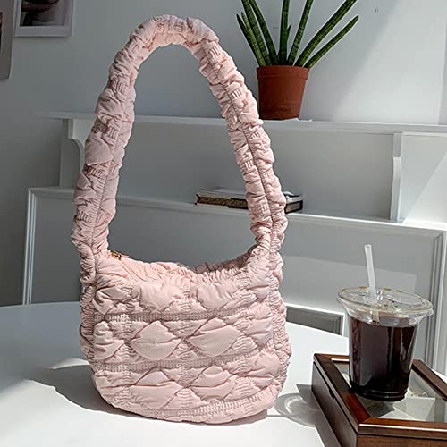Sac fourre-tout matelassé rose avec multiple compartiments zippés