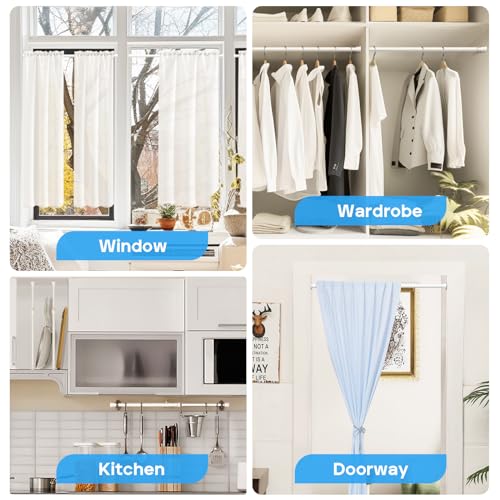 Image of Spring Tension Curtain Rods 17-28 Inch White 2 Pack | No-drill & tool-free setup. Fits windows, kitchens, doorways. Rust-resistant, great for light curtains.