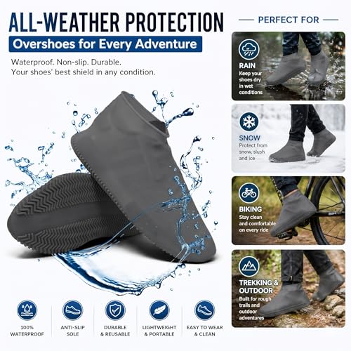 Image of Shoe Cover for Rain Waterproof, Silicone Shoe Covers Waterproof Reusable, Non Slip Rain Shoe Covers for Men Women Kids, Waterproof Shoe Covers for Rain (Grey, Large)