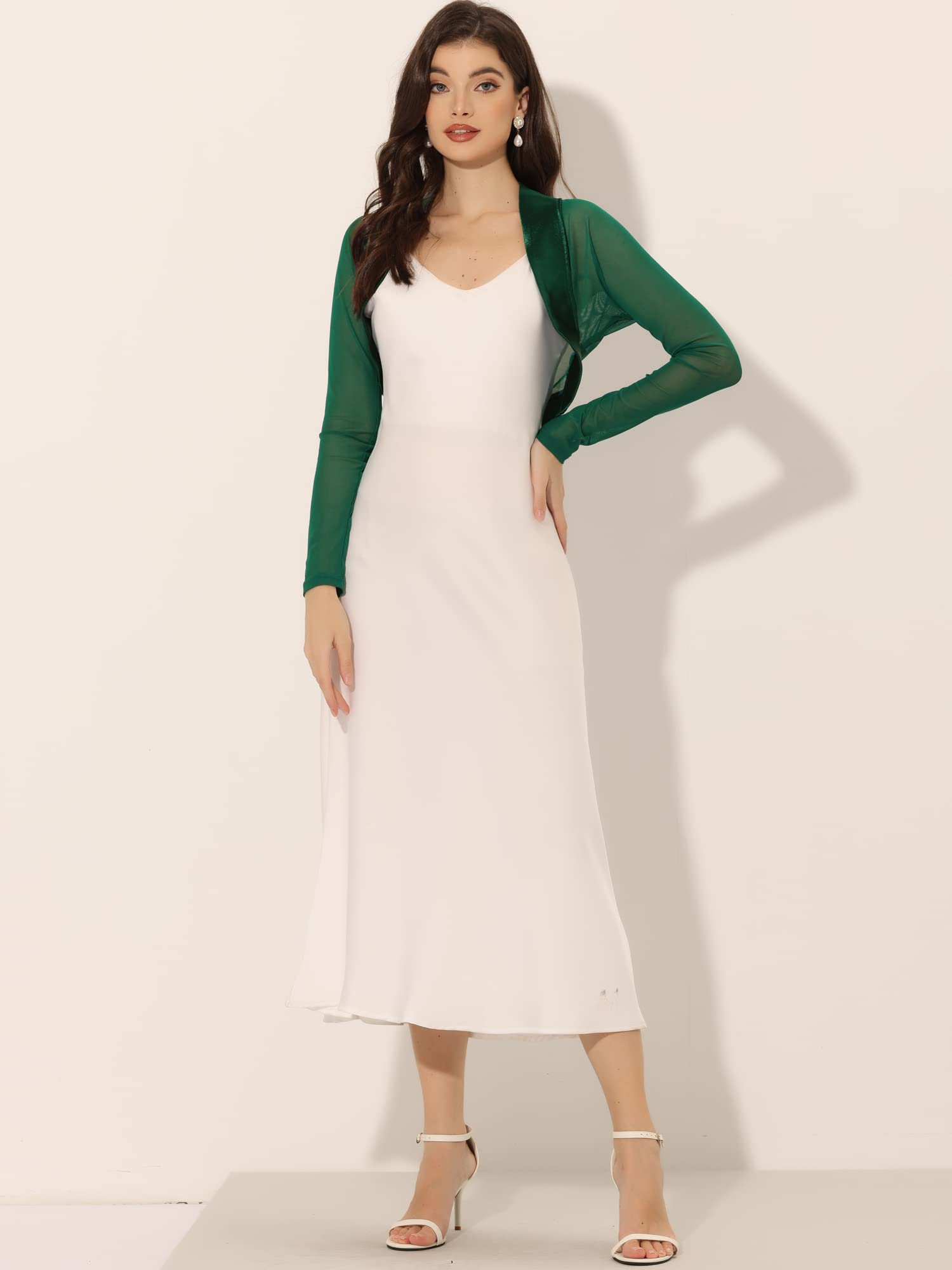 Allegra K Boléro en satin pour femme - Pour robe de soirée - Ouvert sur le devant - En maille - Élégant boléro de mariage, vert foncé, XX-Large