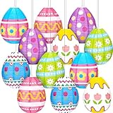 Wenqik 12 Pcs Easter Egg Paper Lanterns Party Decorations 10 Inch Spring Colorful Flower Dot Decorative Ceiling Hanging Lanterns for Home Easter Birthday Party Supplies, 6 Styles(Funny)