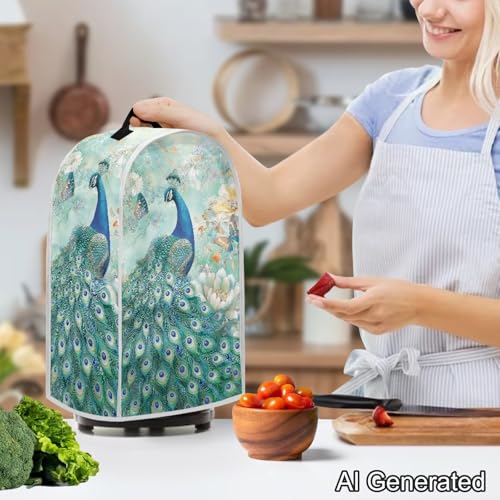 Image of Peacock Small Blender Covers for Kitchen Counter with Top Handle Portable Food Processor Dust Cover Machine Washable Blender Storage Bag