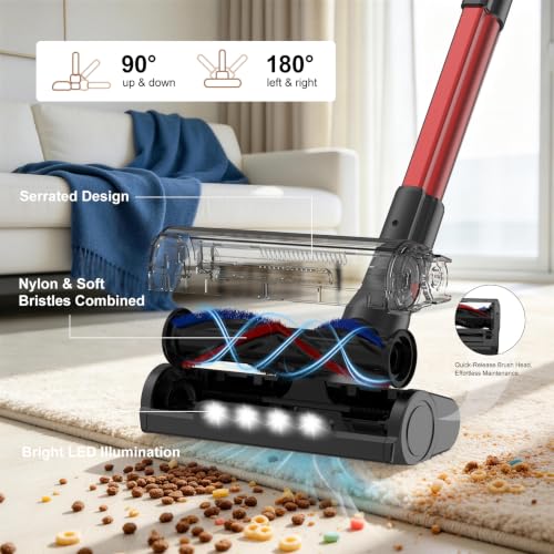 Image of Cordless Vacuum Cleaner Upgraded 200W 45Mins Rechargeable with 3 Suction Modes Anti-Tangle Wireless Vacumm with Touch Screen LED Light Lightweight Wireless Vacuum for Home Pet Hair Floors Car