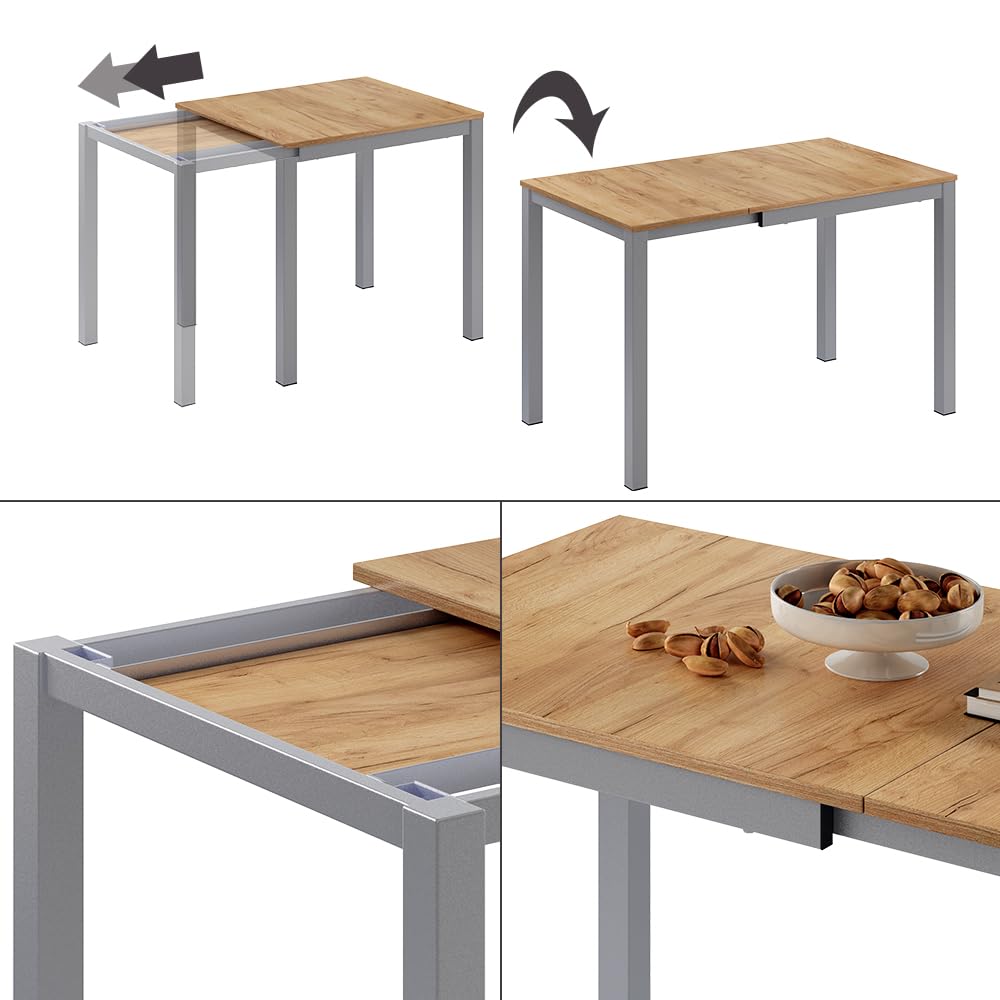 Vicco Table de Salle à Manger Granny, chêne/Gris, 120x70cm Extensible, avec Fonction d’Extension pour des Longueurs de Table Variables