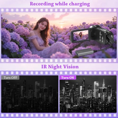 Image of 4K HD 80MP Camcorder Video Camera Vlogging Camera for YouTube | IR Night Vision 18X Digital Zoom 3.0 IPS Screen Video Recorder with 32GB SD Card, 2 Batteries, Remote Control, and Stabilizer