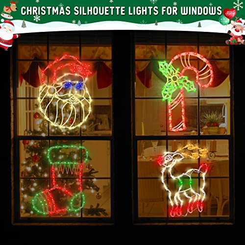 Christmas Lights - 4 Pack 16” Christmas Window Silhouette Light Led String Light Include Candy Cane Stocking Santa Reindeer Xmas Light Decor With 50 Bulbs For Holiday Indoor Wall Door Glass Decoration #TOP1