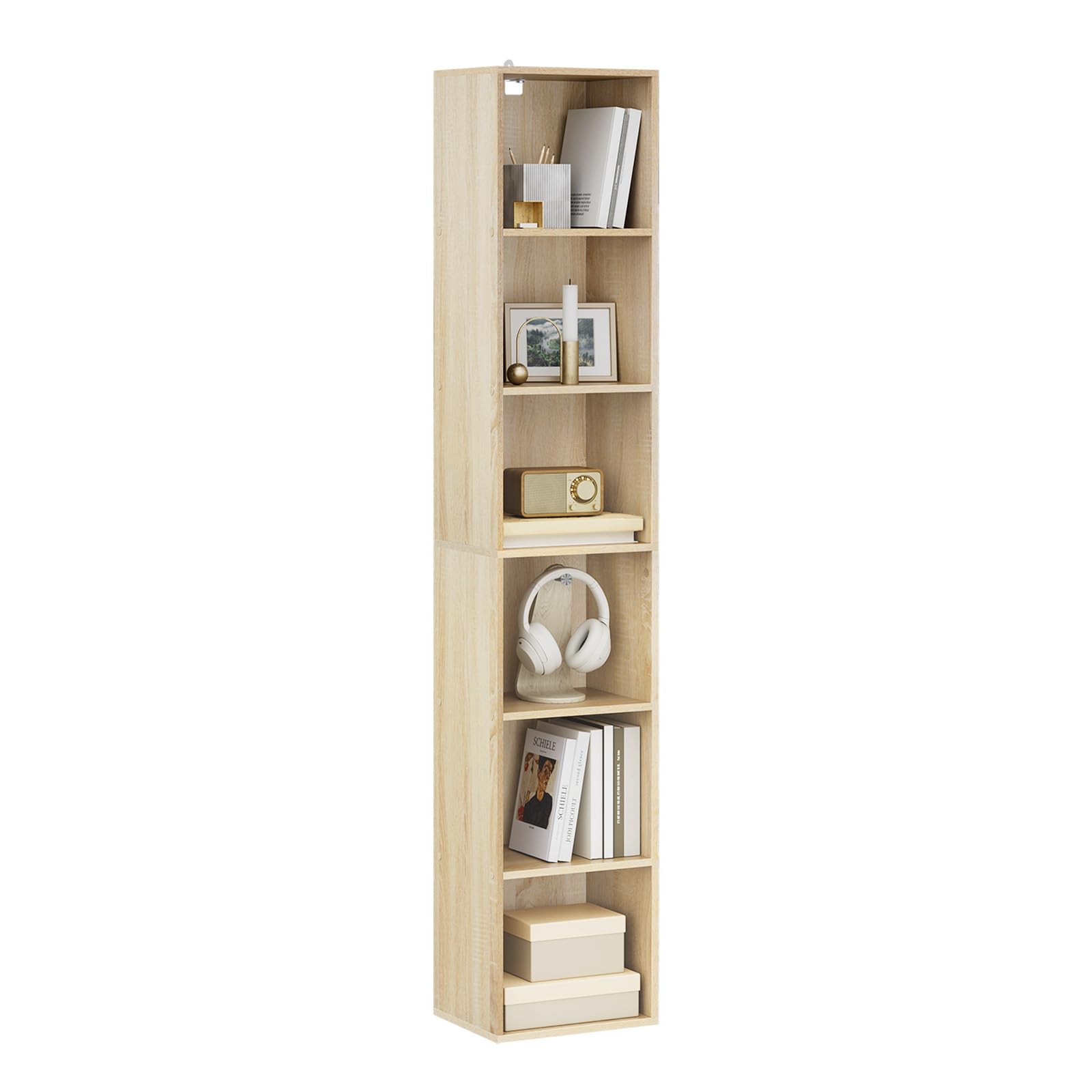 WOLTU Bookcase Wooden, Oak Book Shelf 6 Storage Cubes Unit, Tall Freestanding Bookcases for Living Room, Bedroom SK003hei6