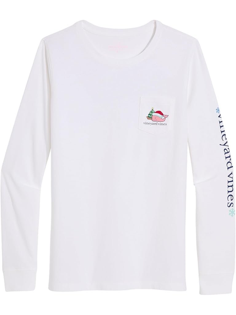 White Vineyard Vines Santa Whale Icon Whale Fill Long-sleeve Pocket Tee