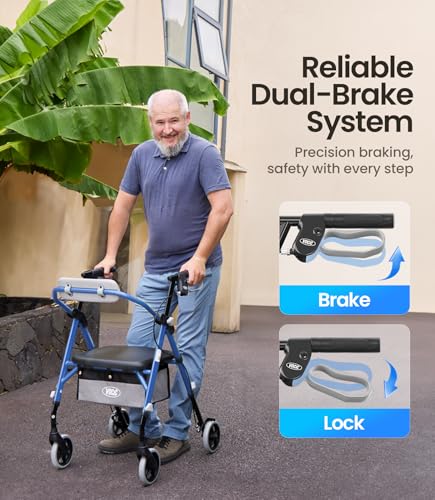 Image of VOCIC Z12 Walker for Seniors with Seat, 13.4 LBS Ultra Light, 350 LBS | Ergo Seat & Backrest for Comfort, Height Adjustable & Easily Foldable for Seniors, All Terrain Wheels, Silver