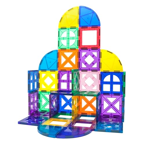 Image of PicassoTiles Magnetic Building Block Quarter Round and Window Set Magnet Construction Toy Educational Kit Engineering STEM Learning Playset Child Brain Development Stacking Blocks Playboards