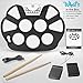 Compact & Ultra-Thin Electronic Drum Kit - Portable Drumming Machine w/ 9 Electronic Drum Pads, Foot Pedals, Drumsticks, & Power Supply Tabletop Roll Kit, Loaded Drum Electric Kits & Songs - Pyle