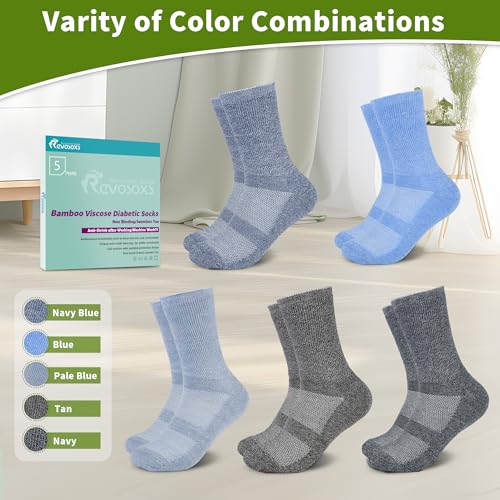 Image of Revosoxs Diabetic Crew Socks for Men Women,Bamboo Viscose Non-Binding Loose Top Wide Socks with Seamless Toe 9-12 10-13