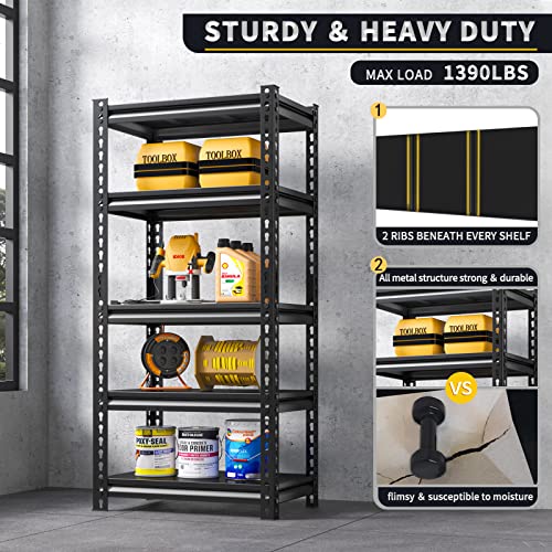 Reibii Garage Shelving Heavy Duty Garage Storage Shelves Adjustable Heavy Duty Shelving 5 Tier Metal Shelves For Storage Shelving Garage Shelves Industrial Storage Shelving Unit Rack 2 Pack #TOP2