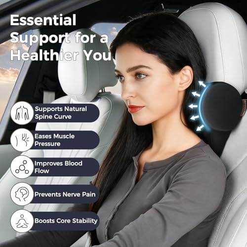 Image of Coverado Car Headrest Pillow, Ergonomic Memory Foam Car Neck Pillow for Driving Seat with Adjustable Strap, Soft PU Leather Breathable Removable Cover Neck Support for Neck Pain Relief