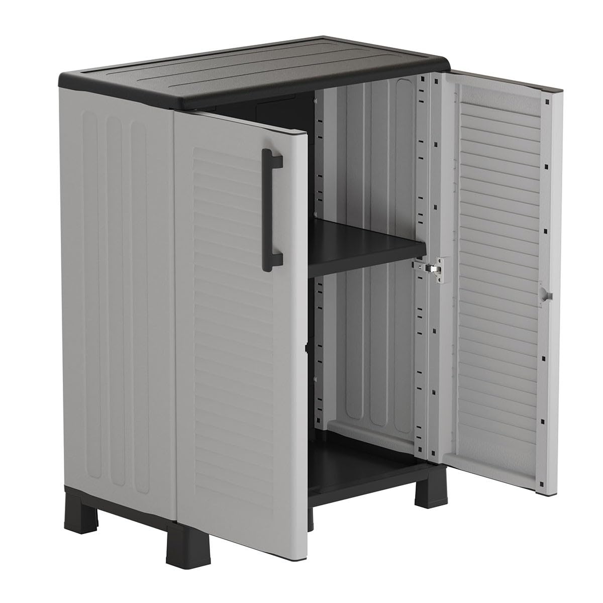 INTEC - Armoire Basse Rangement Polypropylène 100% Recyclé Fabriqué en Italie | Gris 68x37x90 cm | Meuble Compact, Robuste, Résistant à l'Humidité & Intempéries