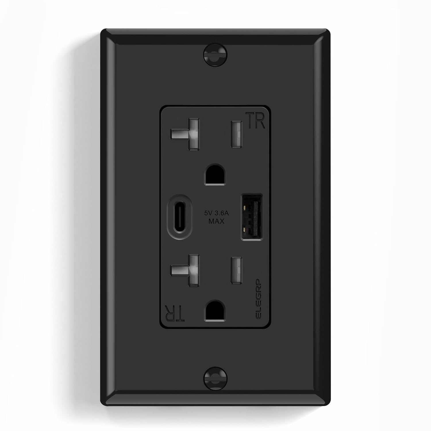 ELEGRP USB Wall Outlets, 15 Amp USB C Wall Outlets Receptacles, Outlets with USB A and C Ports, Tamper Resistant Receptacle, Wall Plate Included, UL Listed, 5 Pack, Black