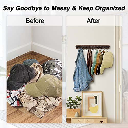 Yiiwinwy Hat Rack For Wall Baseball Caps Organizer Wall-Mounted Hat Hanger Set Of 2, Retro Wooden Hat Organizer For Door Closet, Cowboy Hats Holder Bedroom Entryway Storage Racks With 20 Hooks(Brown) #TOP3