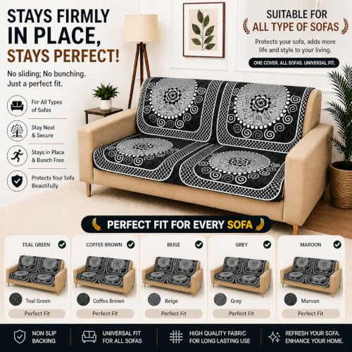 Image of Homerz Premium Chenille Fabric Sofa Cover | Soft, Durable & Dustproof | Decorative Couch Cover (Solitaire Grey, 2 Seater, Seat Cover with Backrest)