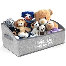 Foldable Dog Toy Basket with 3 Handles, Portable Pet Toy Storage Box Organizer for Dog Toys & Accessories, Low Front Design, Waterproof Collapsible Bin for Living Room